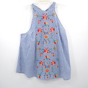 Savanna Jane NWT striped floral embroidered‎ A-line tank top Size 2X cottagecore